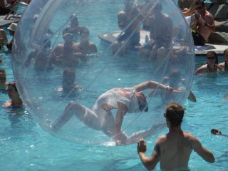 Girl in the bubble at the Pool Party.